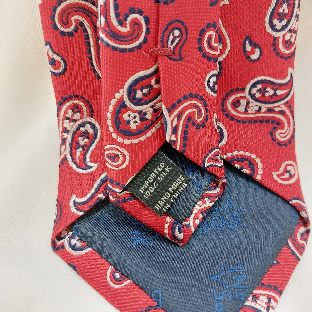 JOS. A. BANK Executive Collection Mens‎ 100% Silk Necktie PAISLEY Red/Navy EUC